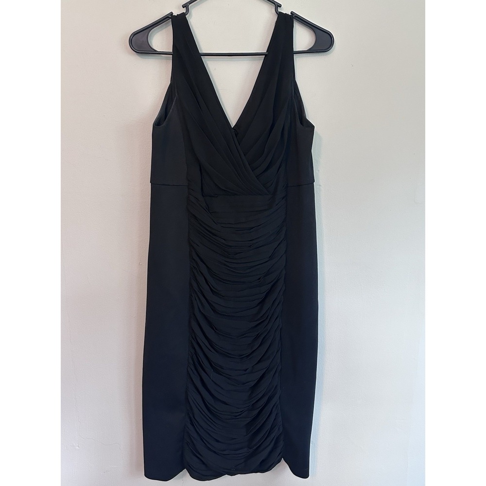 WHBM‎ Ruched Deep V Black Dress Size 12 Formal Cocktail LBD Wedding Sleeveless